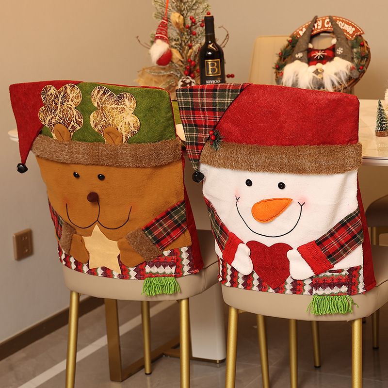 Reindeer Christmas Chair Cover, 1 Pack Xmas Dining Chair Slipcover, Plaid Fabric Chair Back Cover for Holiday Dinner Party Decor