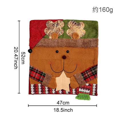 Reindeer Christmas Chair Cover, 1 Pack Xmas Dining Chair Slipcover, Plaid Fabric Chair Back Cover for Holiday Dinner Party Decor