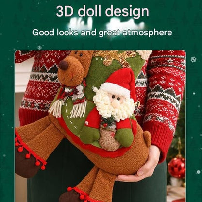 Santa Claus Riding Reindeer Christmas Stocking, Large Plush Hanging Gift Bag, Xmas Fireplace Mantel & Party Decoration