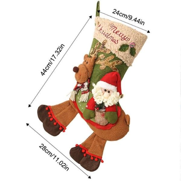 2 Pack Christmas Stockings, Santa & Snowman Riding Reindeer Large Plush Hanging Gift Bags, Xmas Fireplace Mantel & Party Decorations
