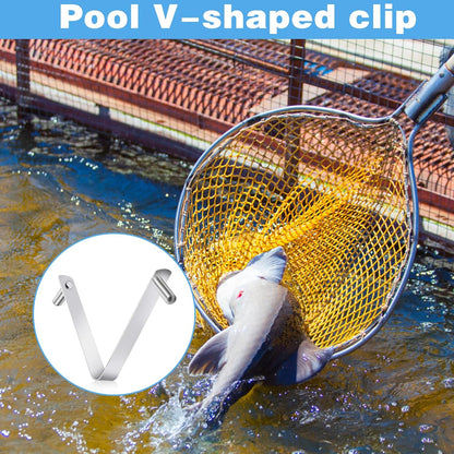3Pcs Pool Brush Clip V-Shaped Clip, Pool Pole Clips Pool Hooks for Poles, Stainless Steel Clips Double Pin Spring Button Clip for Brushes Skimmers Pool Net Swimming Pool Spa Brush