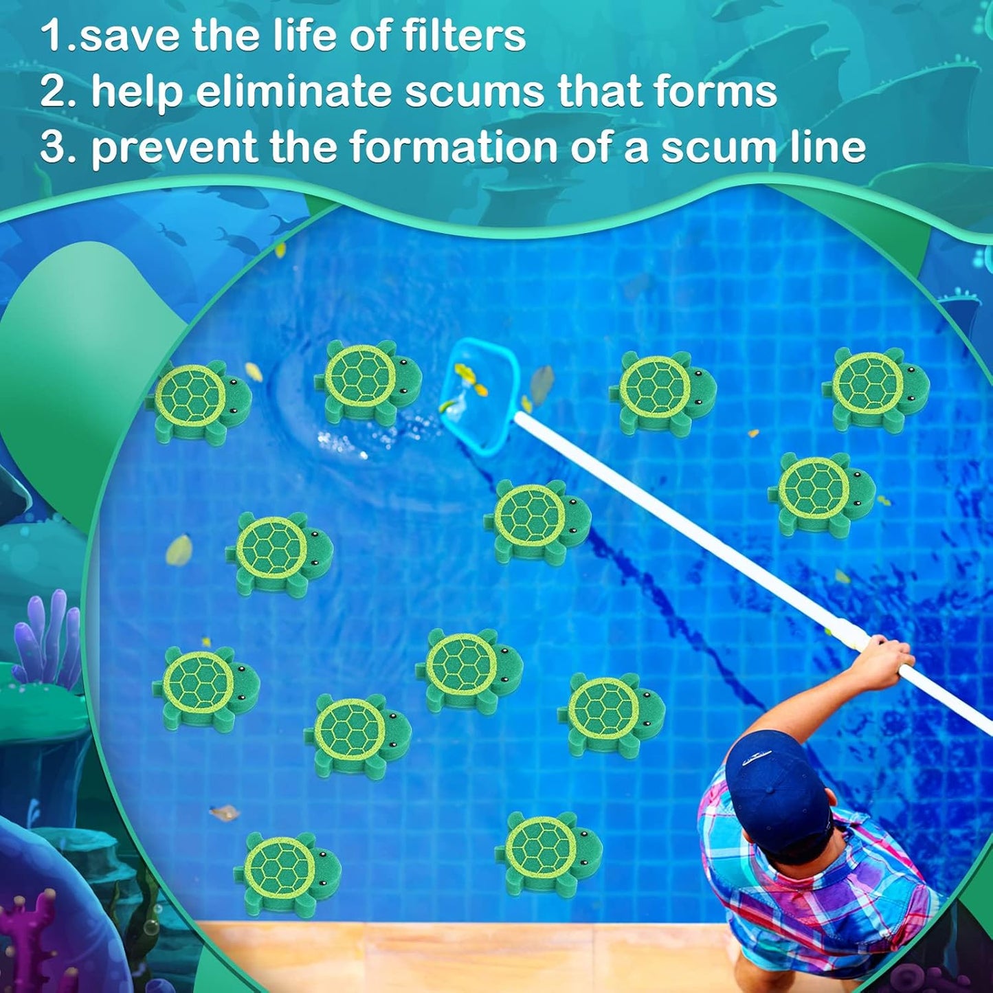 18 Pcs Oil Absorbing Sponge Hot Tub Scum Absorber Swimming Pool Spa Sponge Accessories Cleaning Kit to Collect Scum Grime and Oil from Hot Tub Swimming Pool and Spa(Turtle)