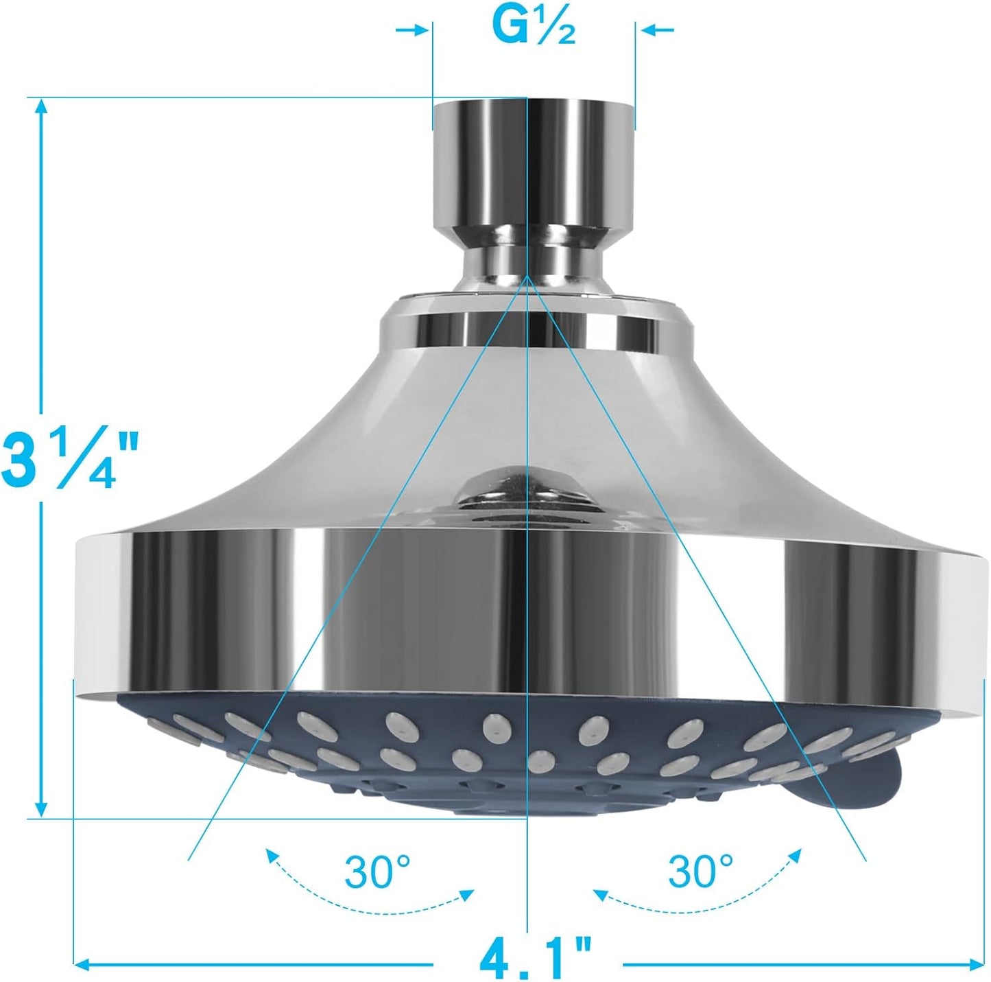 Shower Head, High Pressure Shower Heads 4.1 Inch 5 Settings Rain High Flow Fixed Showerhead for Luxury Shower Experience Even at Low Water Pressure, Chrome