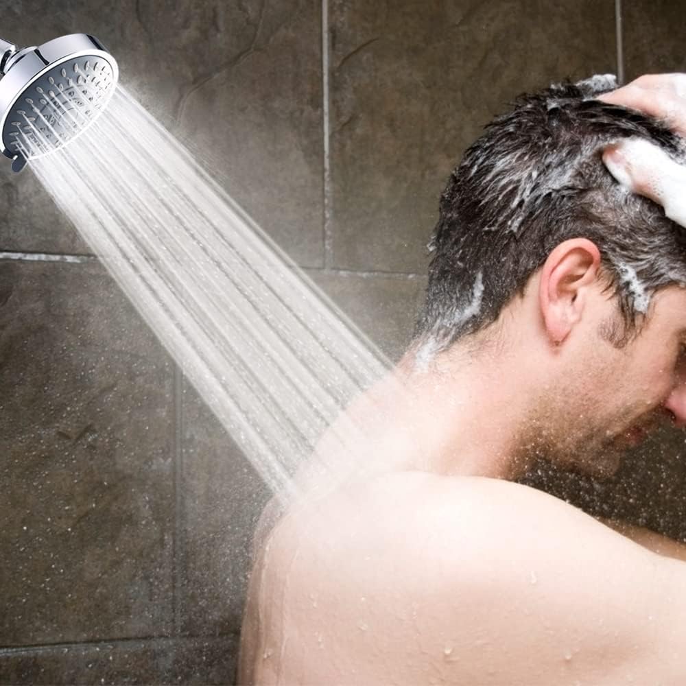 Shower Head, High Pressure Shower Heads 4.1 Inch 5 Settings Rain High Flow Fixed Showerhead for Luxury Shower Experience Even at Low Water Pressure, Chrome