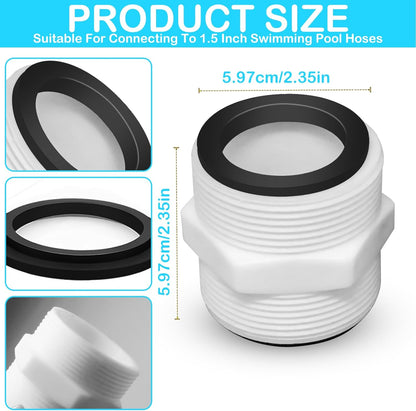 2Pcs 1.5’to 1.5’ Pool Hose Adapter, Pool Hose Connector Coupling Above Ground Pool Hose Adapter Compatible with Intex, Garden Hose Extender with 2 Rings Gaskets for 1.5 Inch Above Ground Pool Hose
