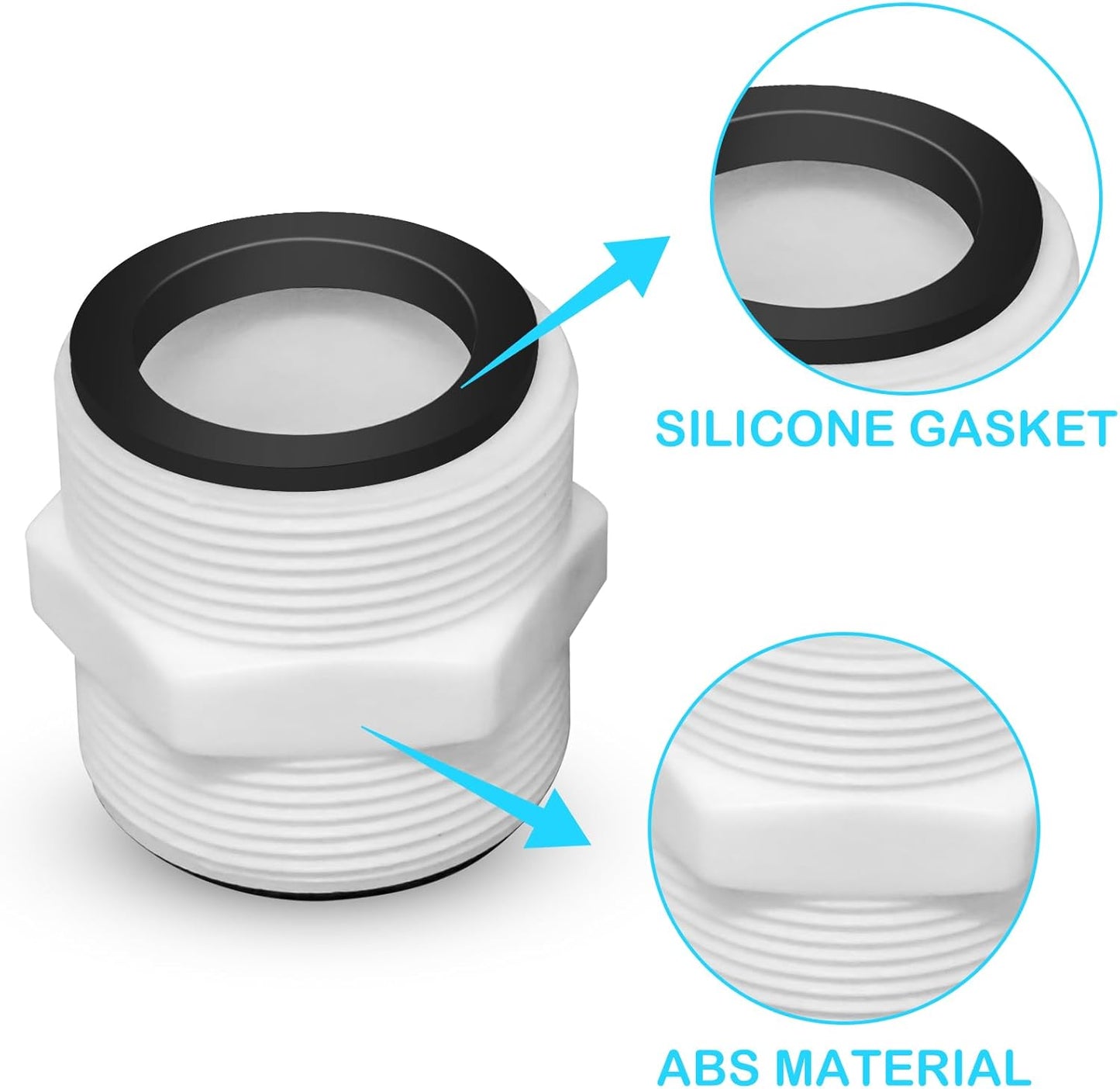 2Pcs 1.5’to 1.5’ Pool Hose Adapter, Pool Hose Connector Coupling Above Ground Pool Hose Adapter Compatible with Intex, Garden Hose Extender with 2 Rings Gaskets for 1.5 Inch Above Ground Pool Hose