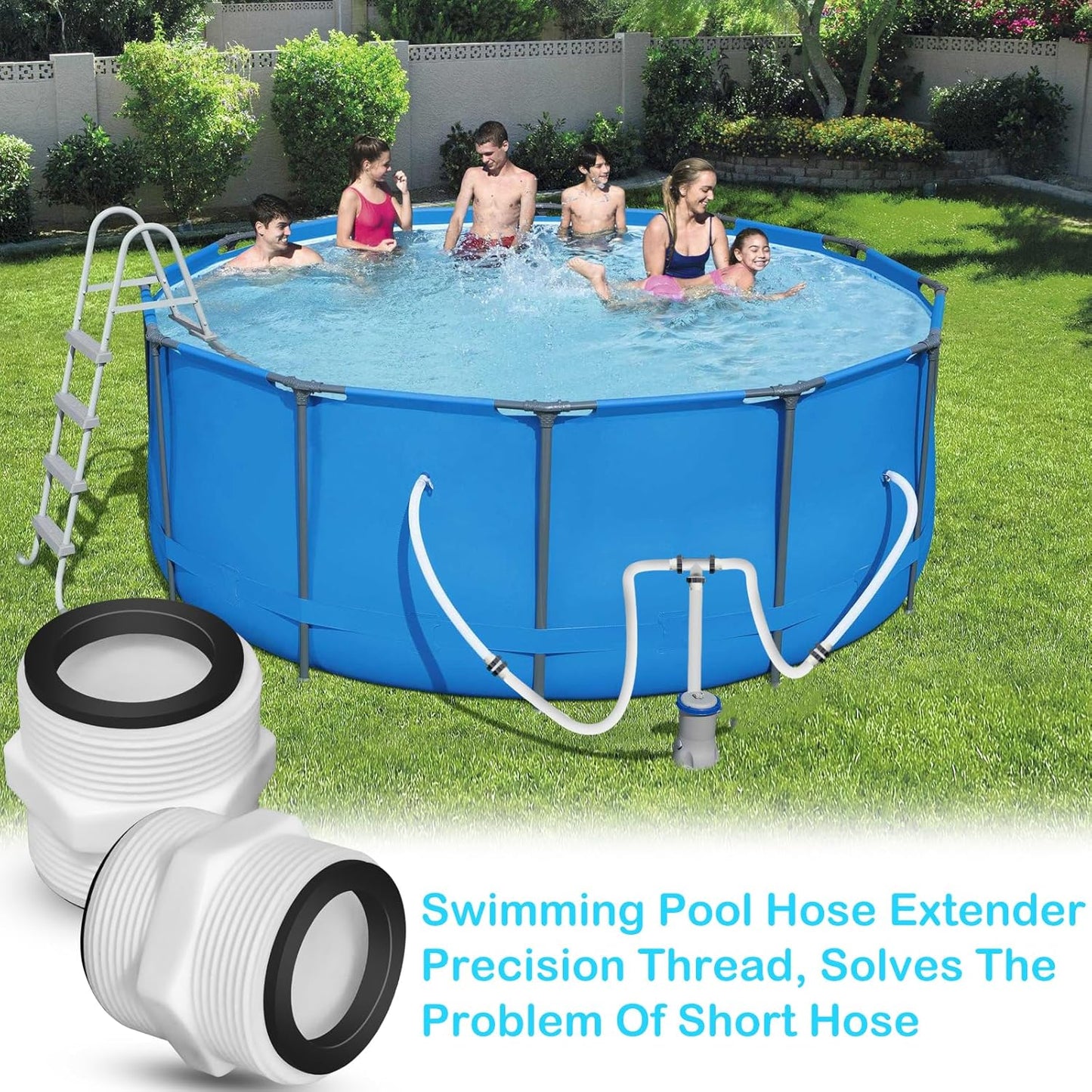 2Pcs 1.5’to 1.5’ Pool Hose Adapter, Pool Hose Connector Coupling Above Ground Pool Hose Adapter Compatible with Intex, Garden Hose Extender with 2 Rings Gaskets for 1.5 Inch Above Ground Pool Hose
