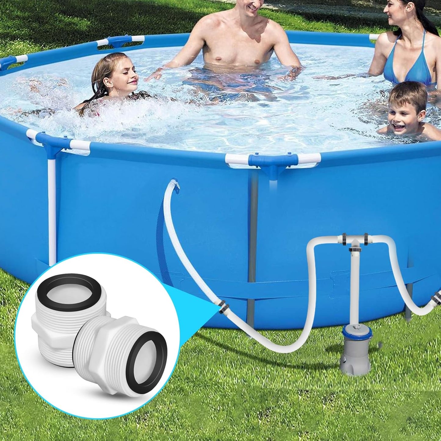 2Pcs 1.5’to 1.5’ Pool Hose Adapter, Pool Hose Connector Coupling Above Ground Pool Hose Adapter Compatible with Intex, Garden Hose Extender with 2 Rings Gaskets for 1.5 Inch Above Ground Pool Hose