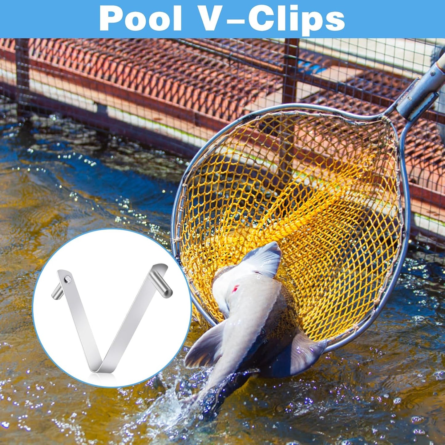 9Pcs Pool Brush Clip V-Shaped Clip, Innovative Pool Hooks for Poles Double Pin Spring Button Clip for Stainless Steel Clips, Applies to Pool Swimming Pools & Accessories Tools Pool Pole Clips