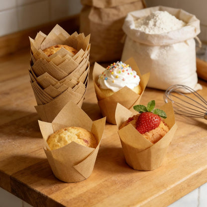 250Pcs Tulip Cupcake Liners,Parchment Paper Cupcake Liners,Muffin Liner for Baking in Standard Size,Cupcake Liner Paper for Party,Weeding,Birthday, Christmas,Valentines (Natural)