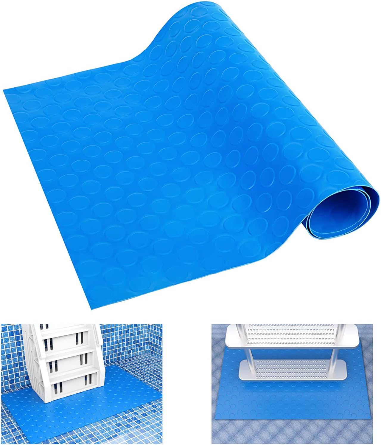 16" x 36" Pool Ladder Mat-Large Swimming Pool Step Mat with Non-Slip Texture-Protective Ladder Pad for Above Ground Pools Liner and Stairs (Dots)