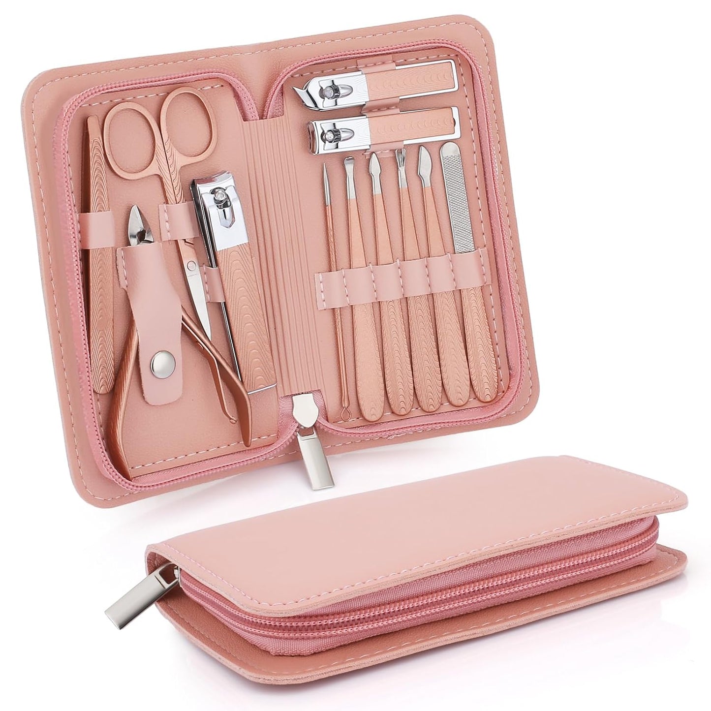 Manicure Set-Stainless Steel Nail Care Set-12 in 1 Professional Ingrown Toenail Clipper Grooming Tool-Pedicure Kit & Toe Nail Cutter-Men Gifts for Grandpa Dad Husband on Fathers Day (Rose Gold)