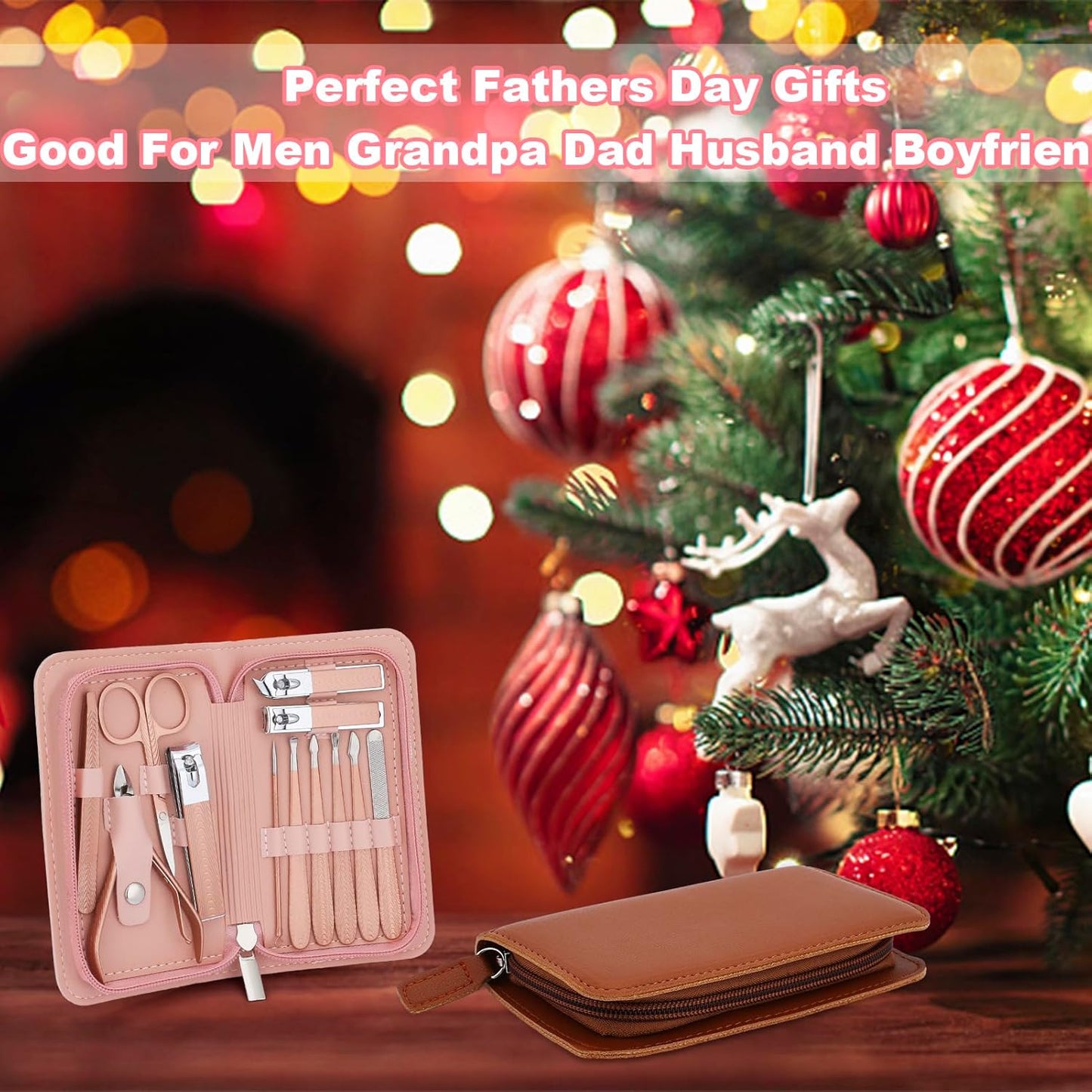 Manicure Set-Stainless Steel Nail Care Set-12 in 1 Professional Ingrown Toenail Clipper Grooming Tool-Pedicure Kit & Toe Nail Cutter-Men Gifts for Grandpa Dad Husband on Fathers Day (Rose Gold)