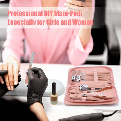 Manicure Set-Stainless Steel Nail Care Set-12 in 1 Professional Ingrown Toenail Clipper Grooming Tool-Pedicure Kit & Toe Nail Cutter-Men Gifts for Grandpa Dad Husband on Fathers Day (Rose Gold)