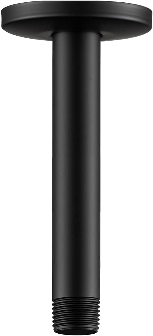 Shower Arm with Flange, 6 in Ceiling Mount Replacement Rain Shower Head Straight Arm Ceiling-Mounted For Fixed Shower Head & High Pressure Rain, Matte Black