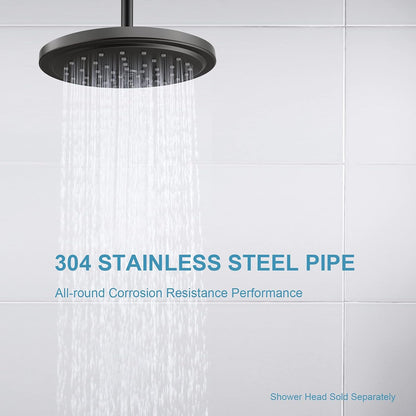 Shower Arm with Flange, 6 in Ceiling Mount Replacement Rain Shower Head Straight Arm Ceiling-Mounted For Fixed Shower Head & High Pressure Rain, Matte Black