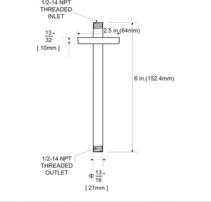 Shower Arm with Flange, 6 in Ceiling Mount Replacement Rain Shower Head Straight Arm Ceiling-Mounted For Fixed Shower Head & High Pressure Rain, Matte Black