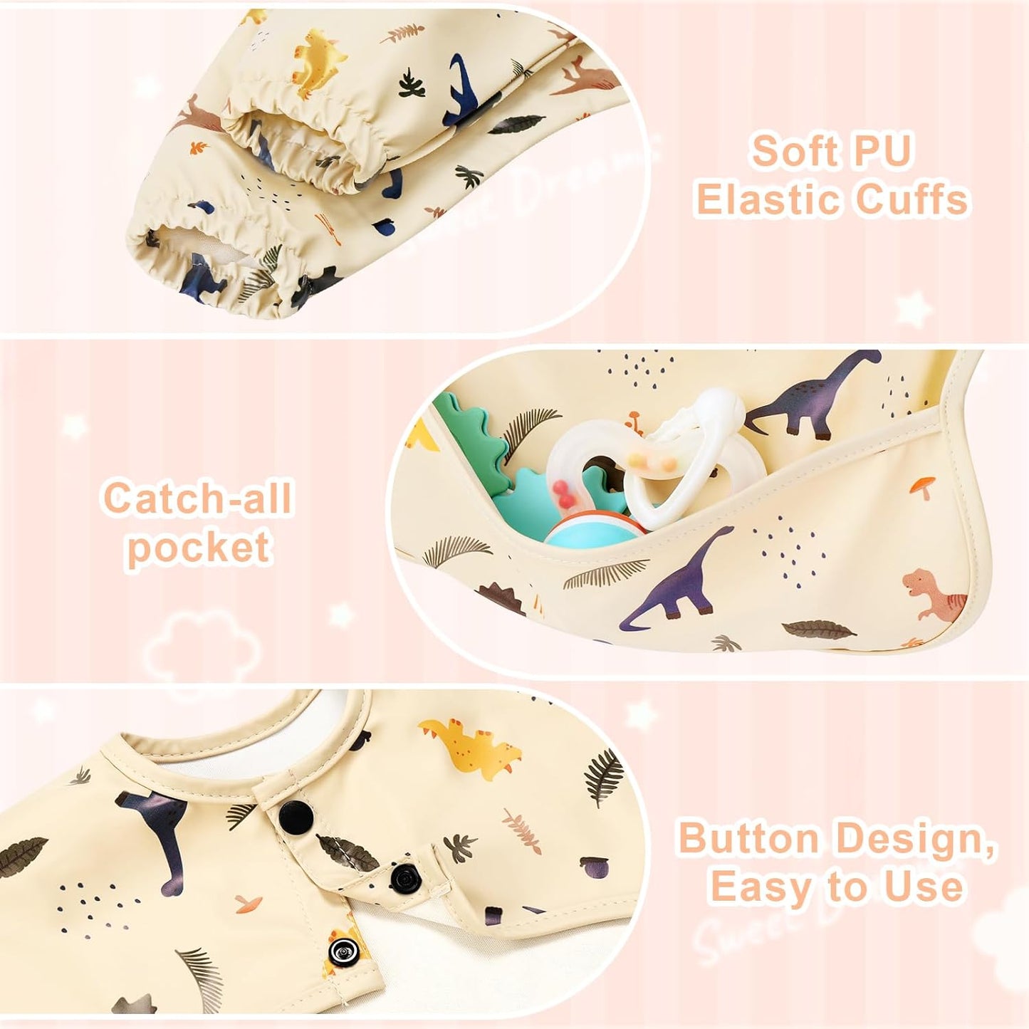 Long Sleeve Baby Bib, Full Sleeve Bib, Baby Toddler Waterproof Sleeved Bibs Smock, Machine Washable