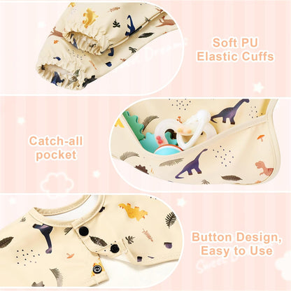 Long Sleeve Baby Bib, Full Sleeve Bib, Baby Toddler Waterproof Sleeved Bibs Smock, Machine Washable