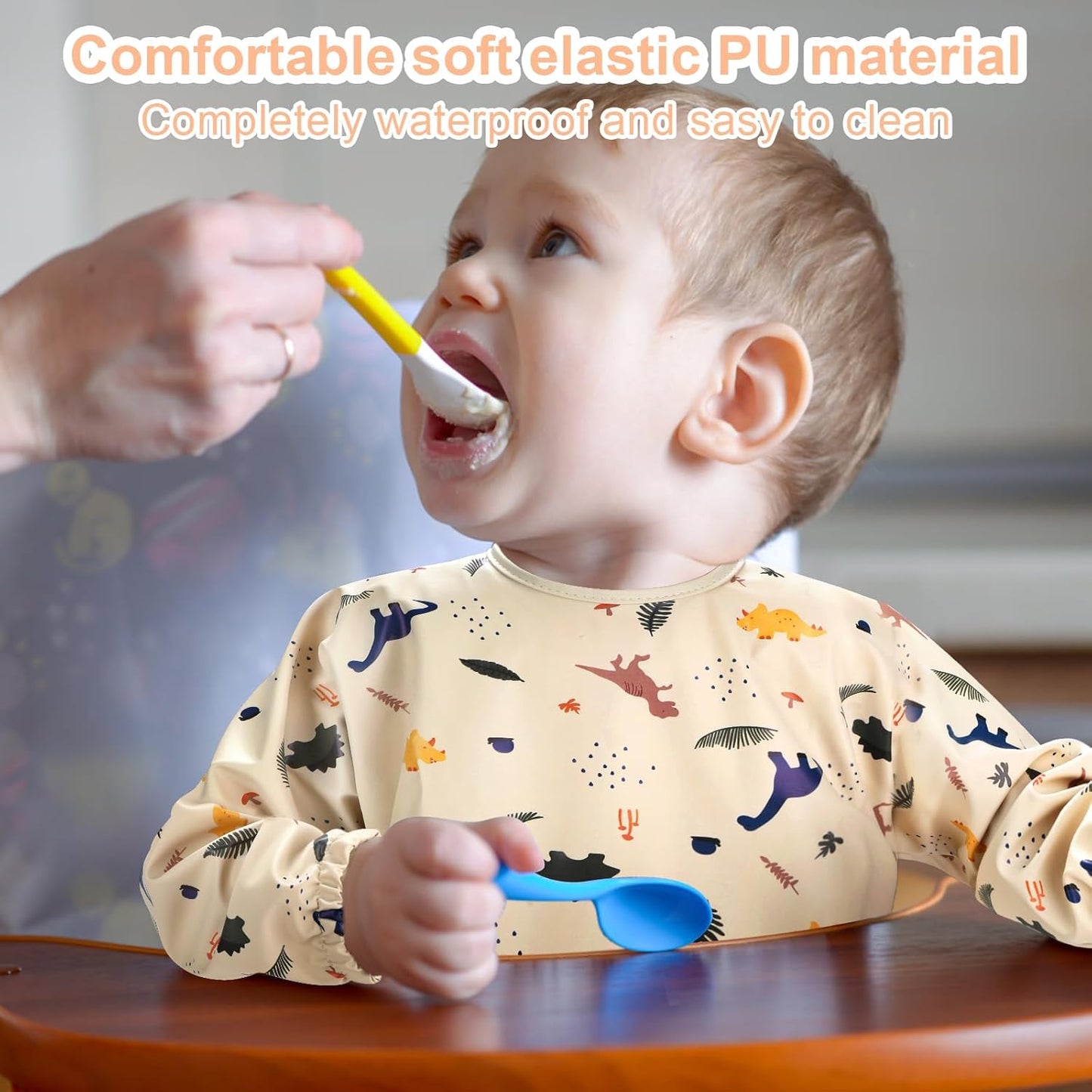 Long Sleeve Baby Bib, Full Sleeve Bib, Baby Toddler Waterproof Sleeved Bibs Smock, Machine Washable