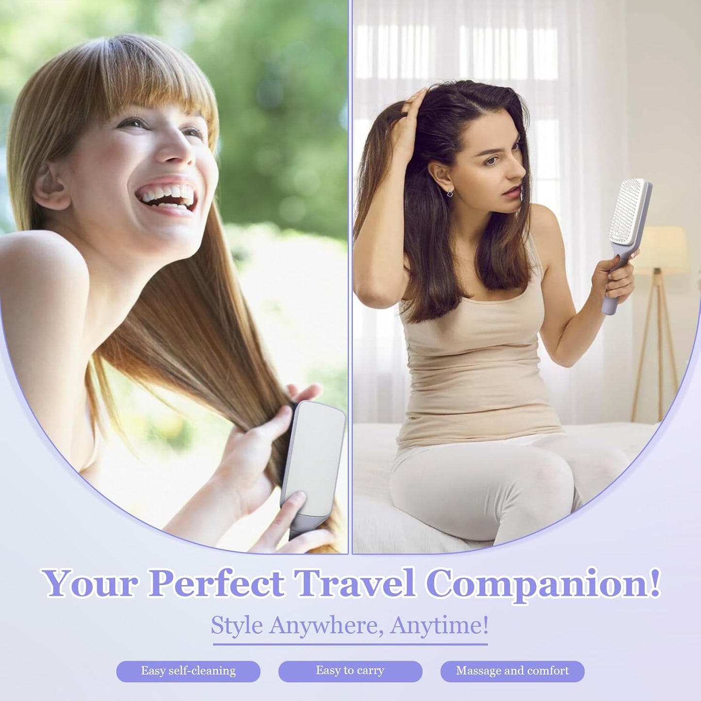 Women's Black Antistatic Hair Brush Massage Comb Retractable for Fine Hair Easily Removes Hair