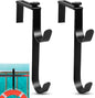 2Pcs Adjustable Pool Pole Hanger, Double Pool Hooks for Poles, Mental Pool Fence Hooks for Hanging Pool Equipment Hooks, Pool Pole Hooks for Pool Skimmer Pole Pool Hose, Wall Pool Tool Holder (Black)