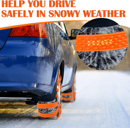 12 Pcs Heavy Duty Anti Skid Snow Tire Chains, Nylon Winter Snow Tracks with 2 Gloves and 1 Hook, Universal Emergency Car Tire Grip Straps Reusable Non Slip Zip Tie Tires Chain for Cars Truck