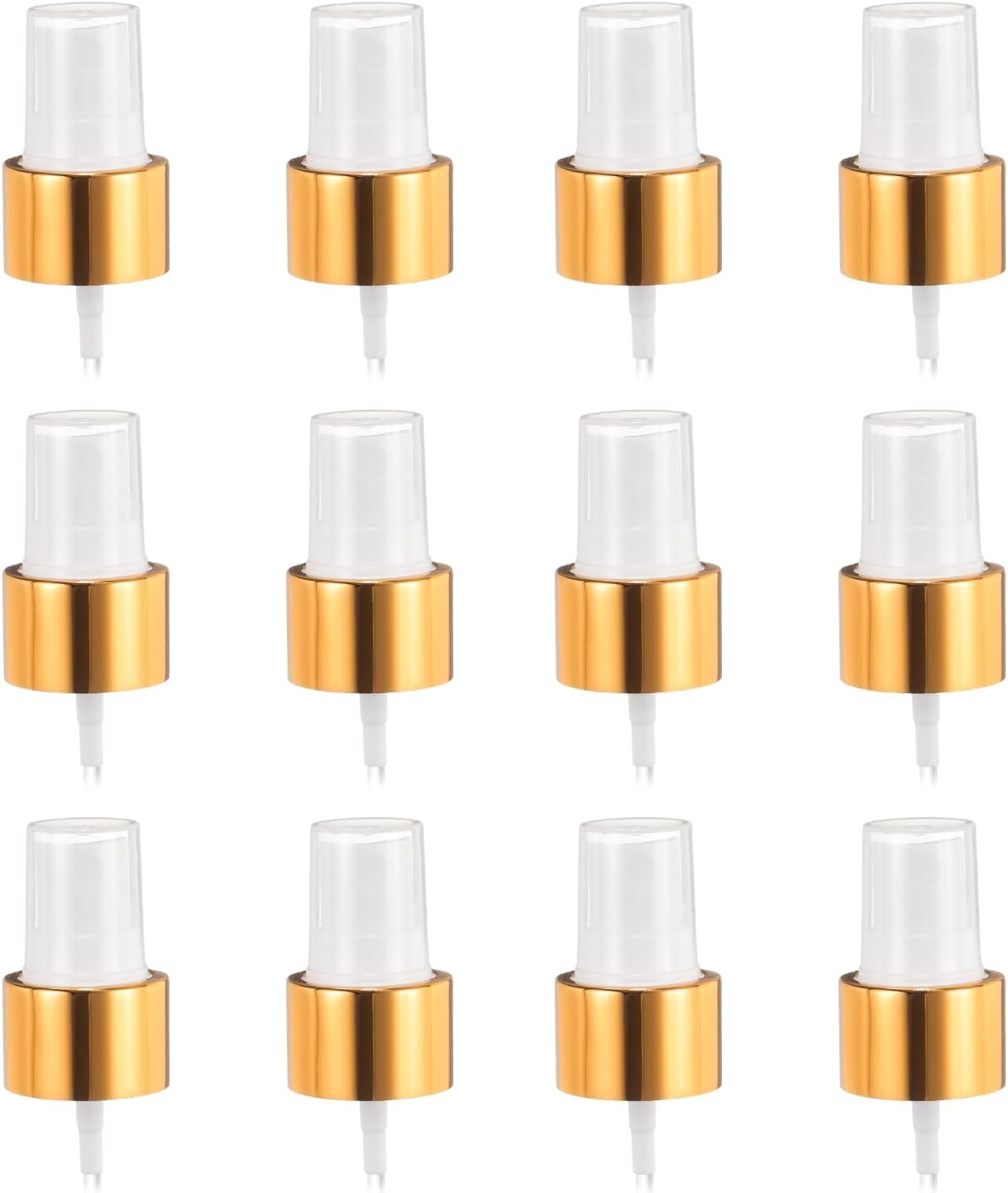12 Pcs Gold White Spray Top, 24/410 Fine Mist Sprayer Reusable Replacement Spray Bottle Pump Plastic Top for Cosmetic Perfume and Body Sprays Bottle