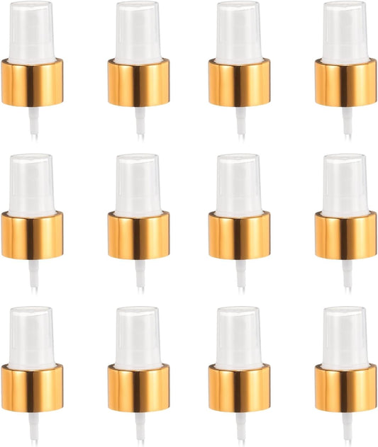 12 Pcs Gold White Spray Top, 24/410 Fine Mist Sprayer Reusable Replacement Spray Bottle Pump Plastic Top for Cosmetic Perfume and Body Sprays Bottle