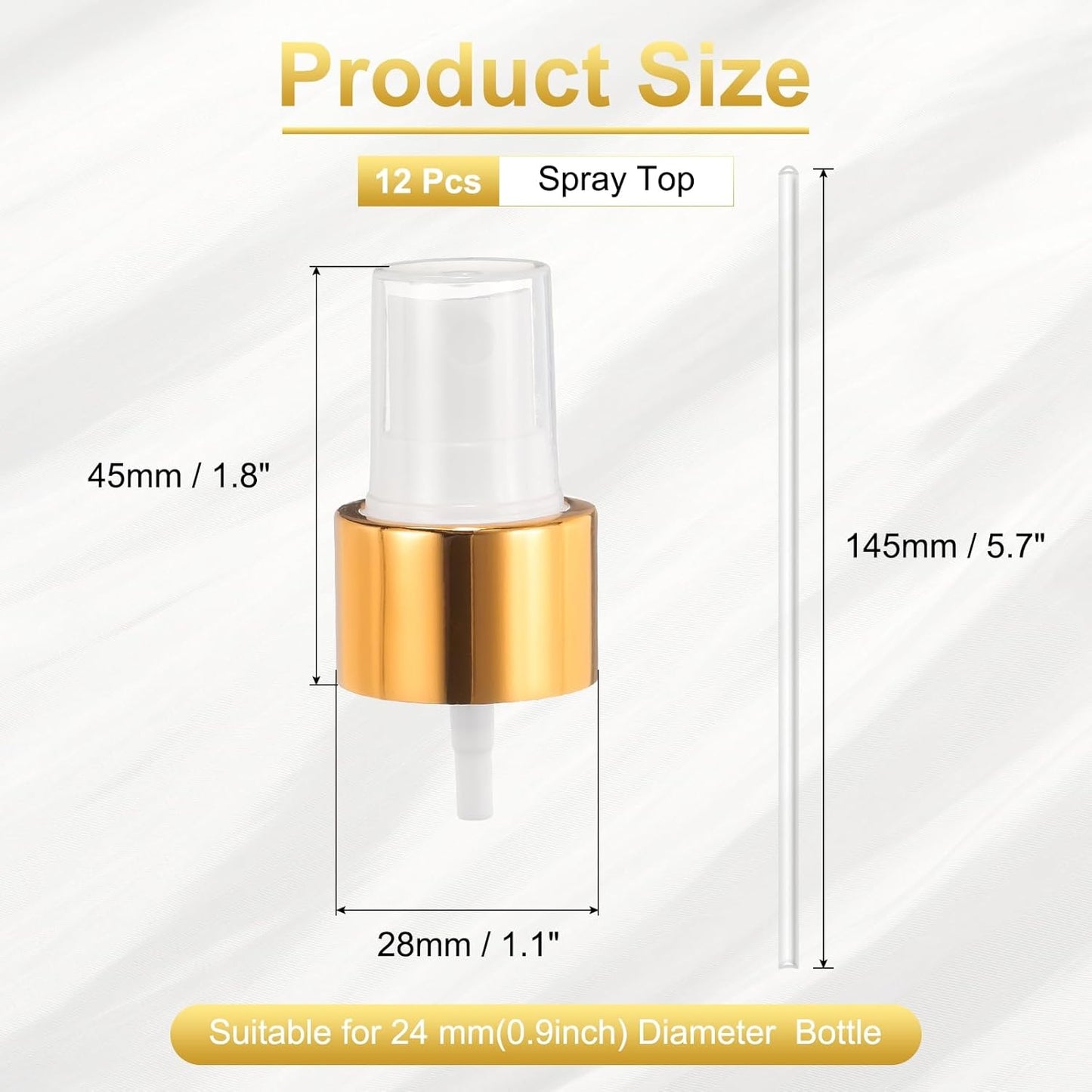 12 Pcs Gold White Spray Top, 24/410 Fine Mist Sprayer Reusable Replacement Spray Bottle Pump Plastic Top for Cosmetic Perfume and Body Sprays Bottle