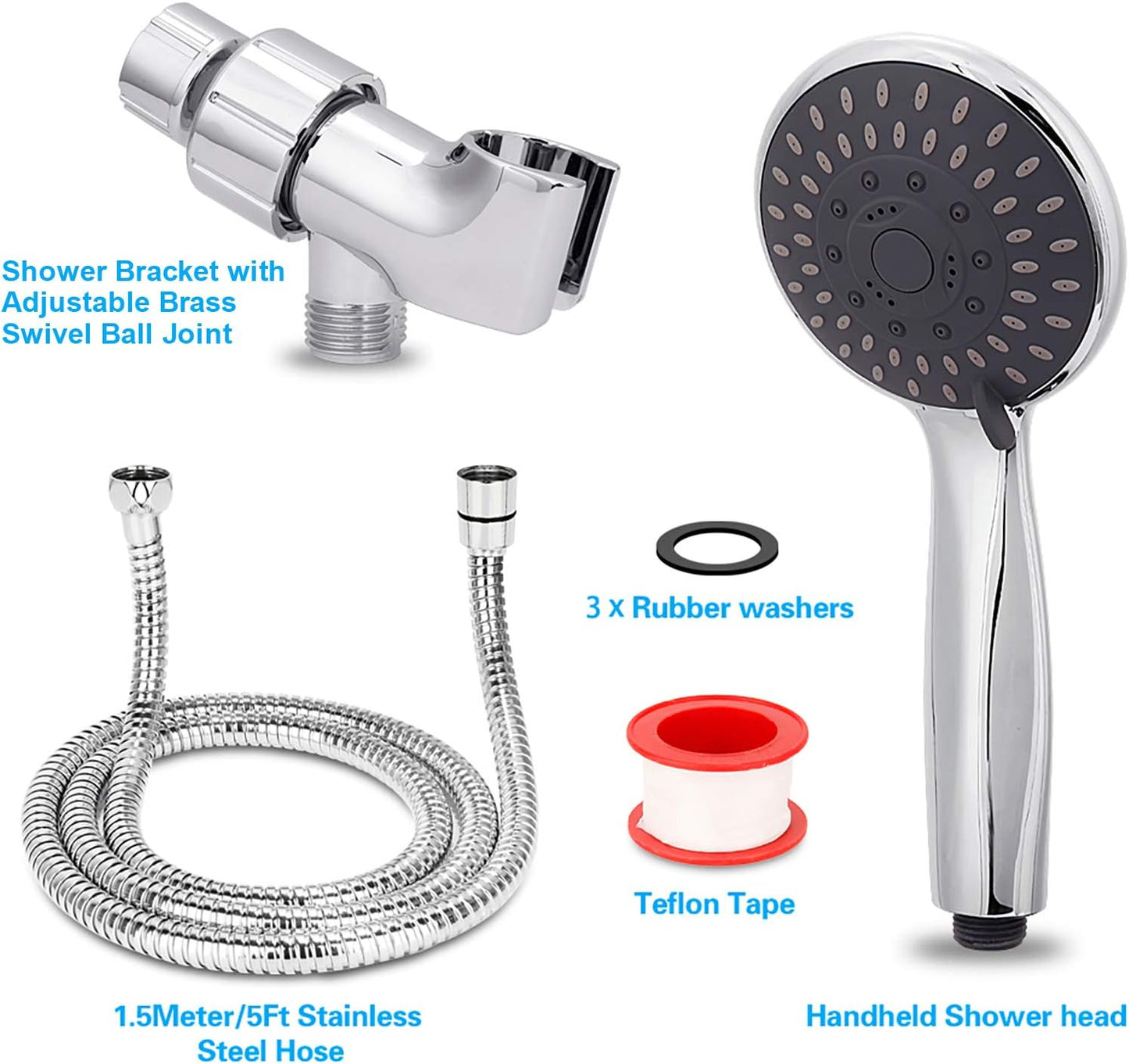 High Pressure Handheld Shower Head  5-Settings Powerful Water Spray Shower Head against Low Pressure Water Flow with Stainless Hose and Adjustable Mount