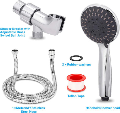 High Pressure Handheld Shower Head  5-Settings Powerful Water Spray Shower Head against Low Pressure Water Flow with Stainless Hose and Adjustable Mount