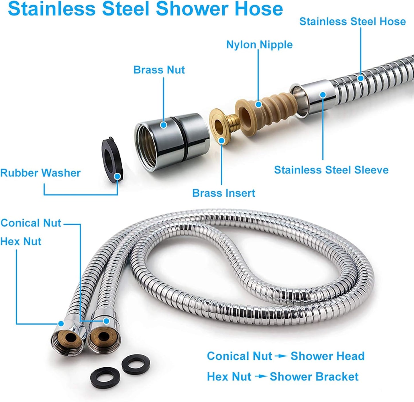 High Pressure Handheld Shower Head  5-Settings Powerful Water Spray Shower Head against Low Pressure Water Flow with Stainless Hose and Adjustable Mount