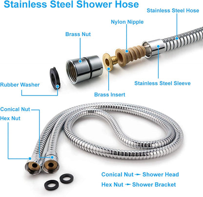 High Pressure Handheld Shower Head  5-Settings Powerful Water Spray Shower Head against Low Pressure Water Flow with Stainless Hose and Adjustable Mount