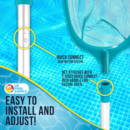 Swimming Pool 5 Foot Leaf Skimmer Net with 4 Aluminum Pole Sections - 6" Deep Ultra Fine Mesh Netting Bag Basket for Fast Cleaning of The Finest Debris - 60" Long, Clean Spas, Ponds