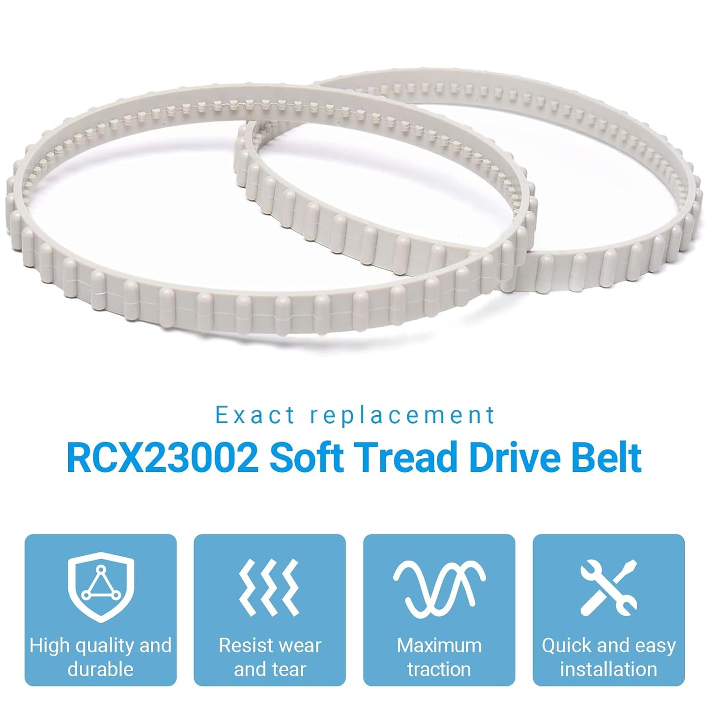(2 Pack)  RCX23002 Replacement Soft Tread Drive Belt - Premium, Heavy-Duty Rubber Pool Cleaner Parts | Compatible with Aquavac Tiger Shark (Plus and QC) and SharkVac Pool Cleaners