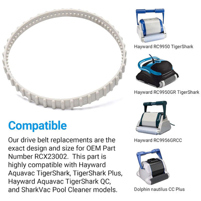 (2 Pack)  RCX23002 Replacement Soft Tread Drive Belt - Premium, Heavy-Duty Rubber Pool Cleaner Parts | Compatible with Aquavac Tiger Shark (Plus and QC) and SharkVac Pool Cleaners
