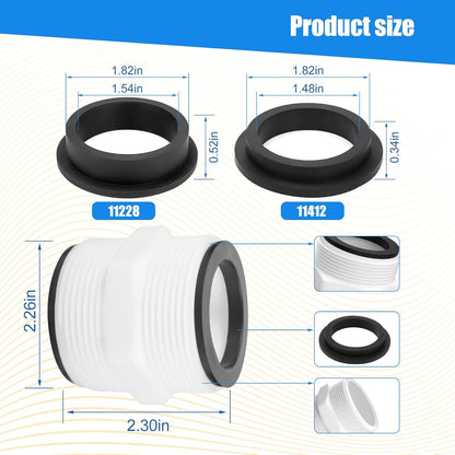 Pool Hose Connector for Intex Coleman Swimming Pool Pump Hose Extender Adapter with 11228 11412 L-Shape O-Ring Gasket | 2 Hose Connector 8 Sealing Rings