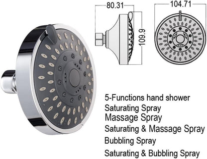 Shower Head High High Flow Pressure Rain Fixed Showerhead 5-Setting with Bathroom Showerhead with Adjustable Brass Ball Joint - for Luxury Shower Experience Even at Low Water Pressure
