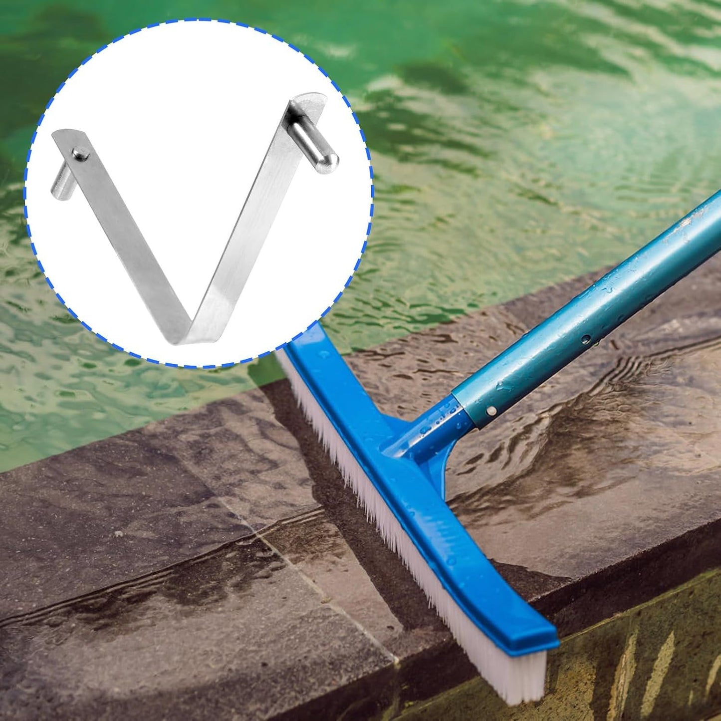 6pcs Pool Brush V-Shaped Clip, Stainless Steel Double Pin Spring Button Clip Pool Pole Butterfly Clips for Spa Skimmer Nets Vacuum Brushes Leaf Rake Swimming Cleaning Tool