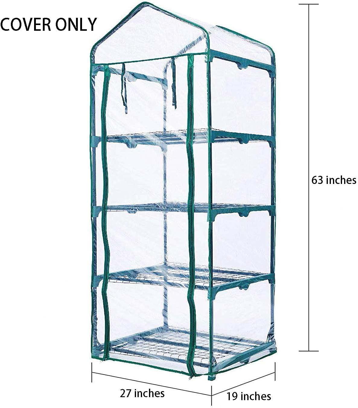 4-Tier Greenhouse Replacement Cover Clear PVC Greenhouse Cover with Roll-Up Zipper Door - 27" L x 19" W x 63" H