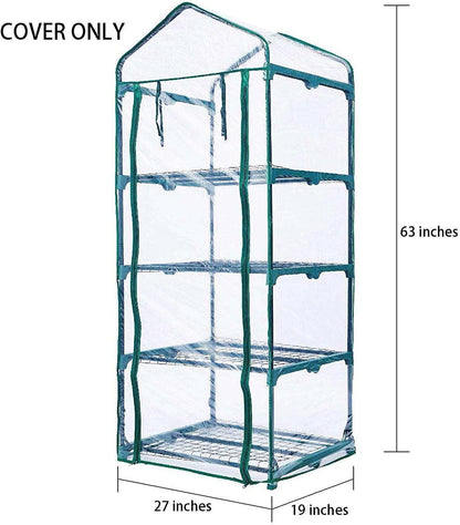 4-Tier Greenhouse Replacement Cover Clear PVC Greenhouse Cover with Roll-Up Zipper Door - 27" L x 19" W x 63" H