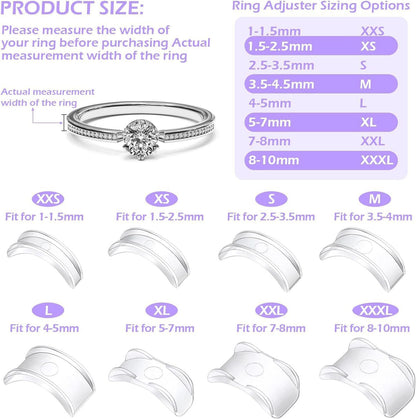 Ring Size Adjuster Kit 23-Pack - Ring Sizer Tool with Measuring Gauge - Resizer Spiral for Loose Rings - Stainless Steel Polishing Cloth