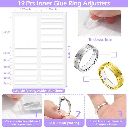 Ring Size Adjuster Kit 23-Pack - Ring Sizer Tool with Measuring Gauge - Resizer Spiral for Loose Rings - Stainless Steel Polishing Cloth