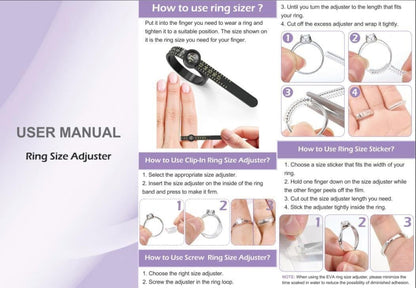 Ring Size Adjuster Kit 23-Pack - Ring Sizer Tool with Measuring Gauge - Resizer Spiral for Loose Rings - Stainless Steel Polishing Cloth