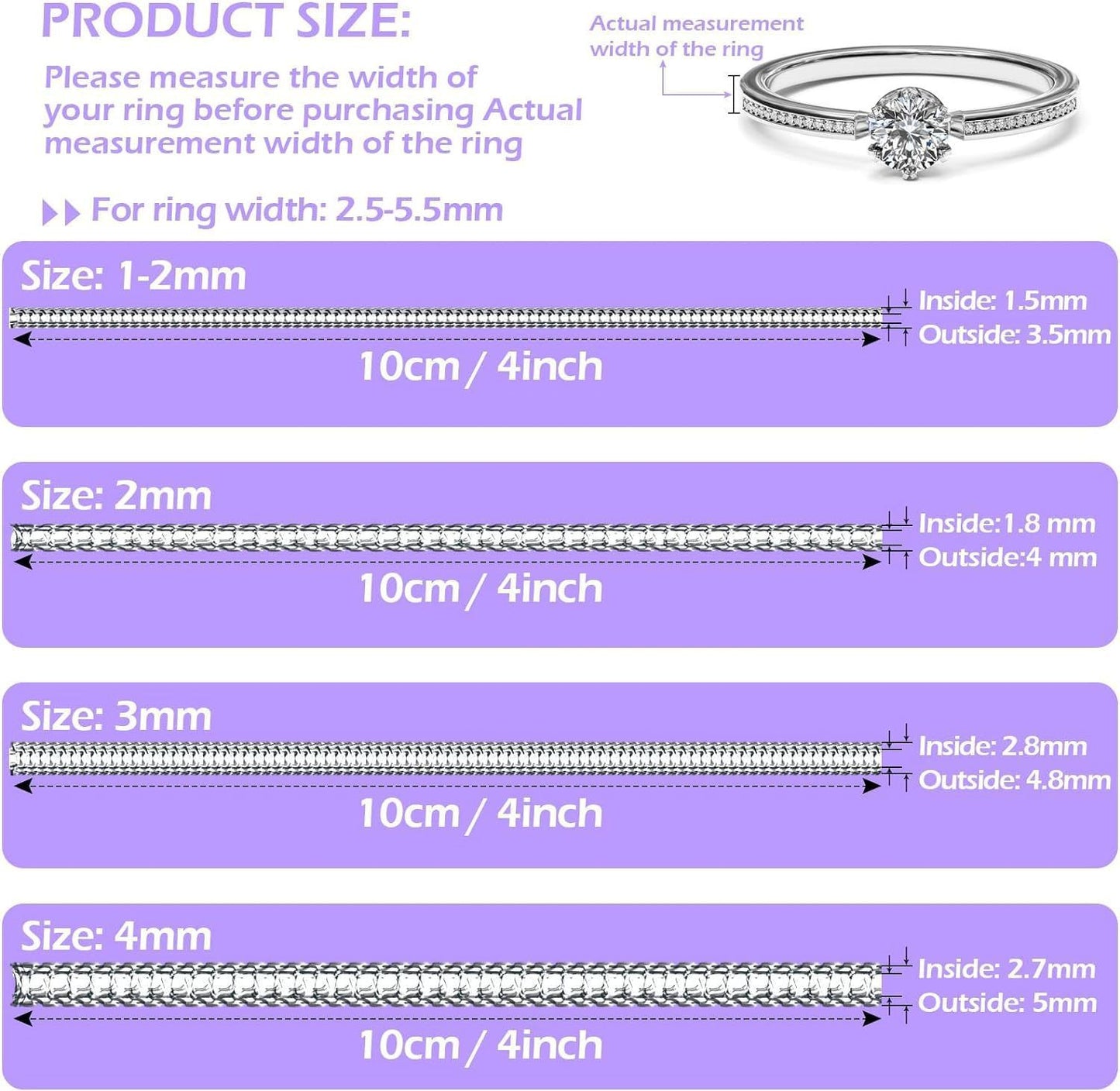 Ring Size Adjuster Kit 41-Pack - Ring Sizer Tool with Measuring Gauge - Resizer Spiral for Loose Rings - Stainless Steel Polishing Cloth