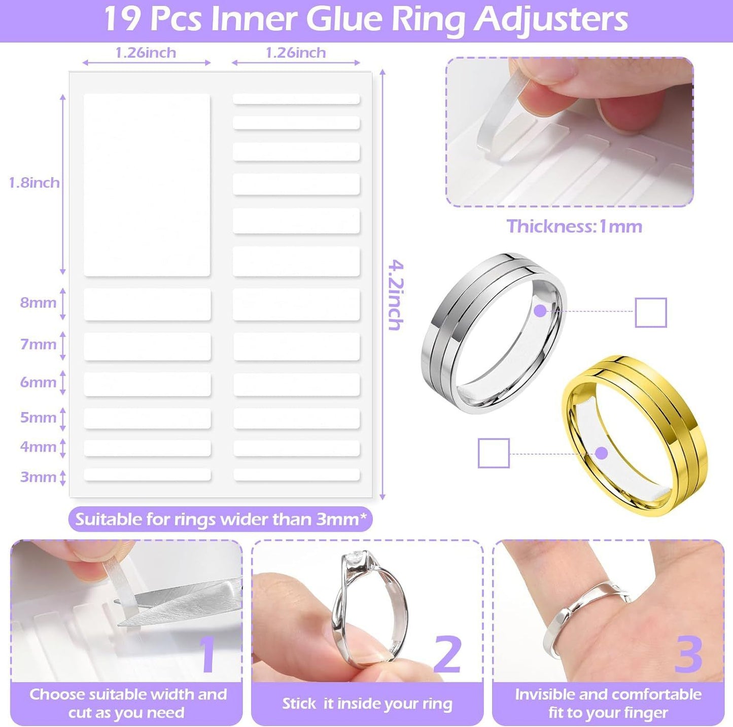 Ring Size Adjuster Kit 41-Pack - Ring Sizer Tool with Measuring Gauge - Resizer Spiral for Loose Rings - Stainless Steel Polishing Cloth
