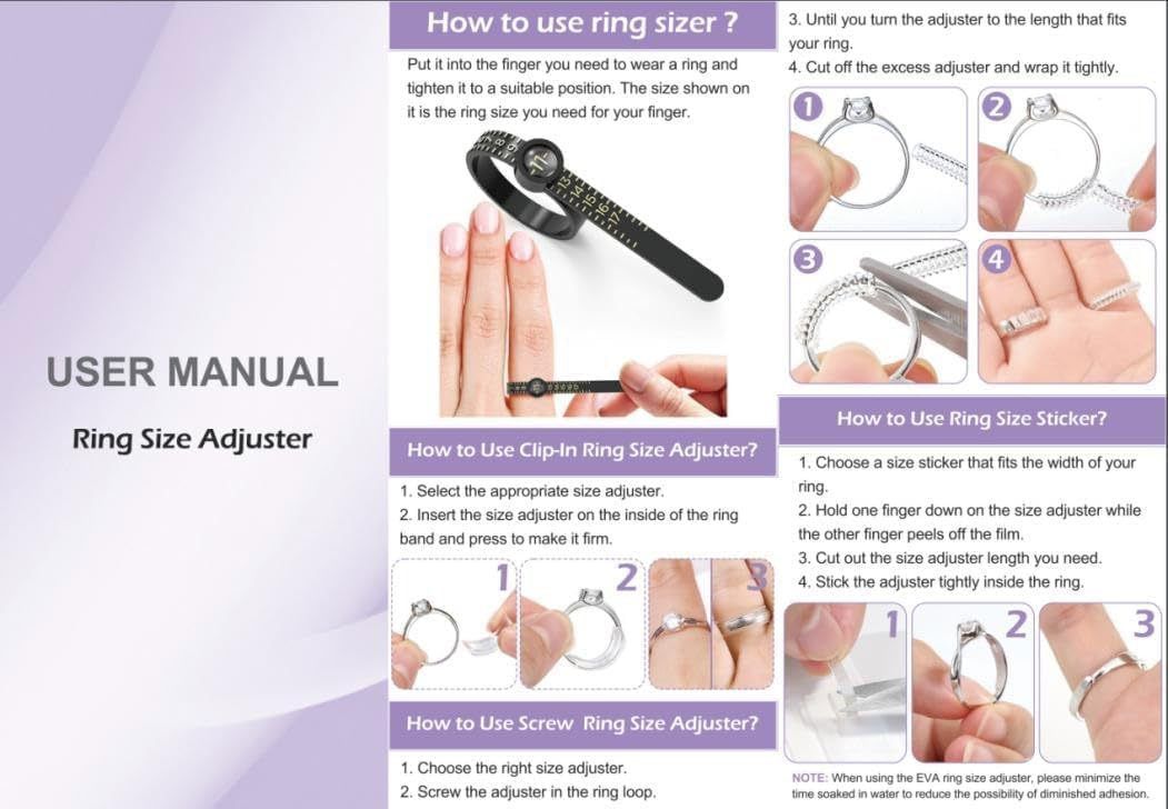 Ring Size Adjuster Kit 41-Pack - Ring Sizer Tool with Measuring Gauge - Resizer Spiral for Loose Rings - Stainless Steel Polishing Cloth