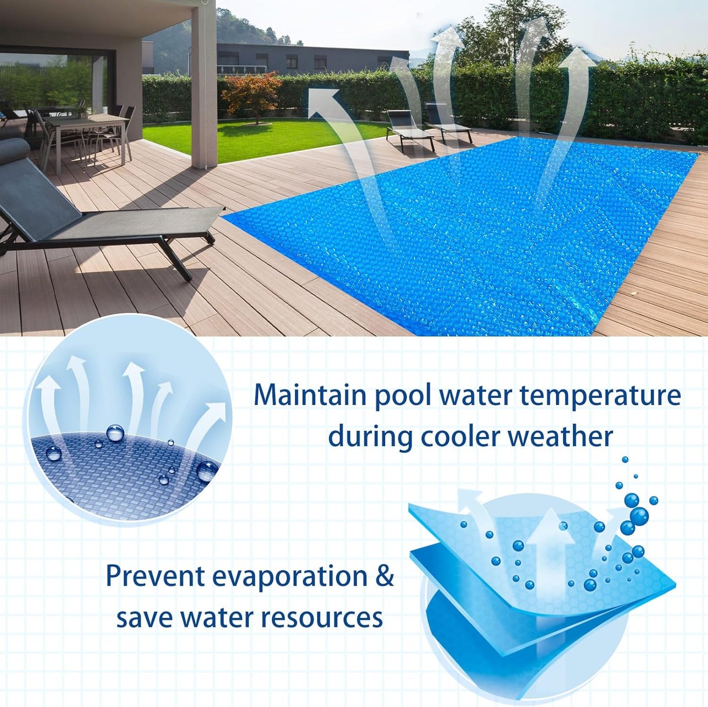 8 x ft Pool Hot Tub Solar Cover, 16 Mil Heavy Duty Trimmable Floating Thermal Blanket Spa Bubble Cover for Inground Pools Swimming Insulating Heating  Feet