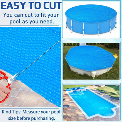 8 x ft Pool Hot Tub Solar Cover, 16 Mil Heavy Duty Trimmable Floating Thermal Blanket Spa Bubble Cover for Inground Pools Swimming Insulating Heating  Feet